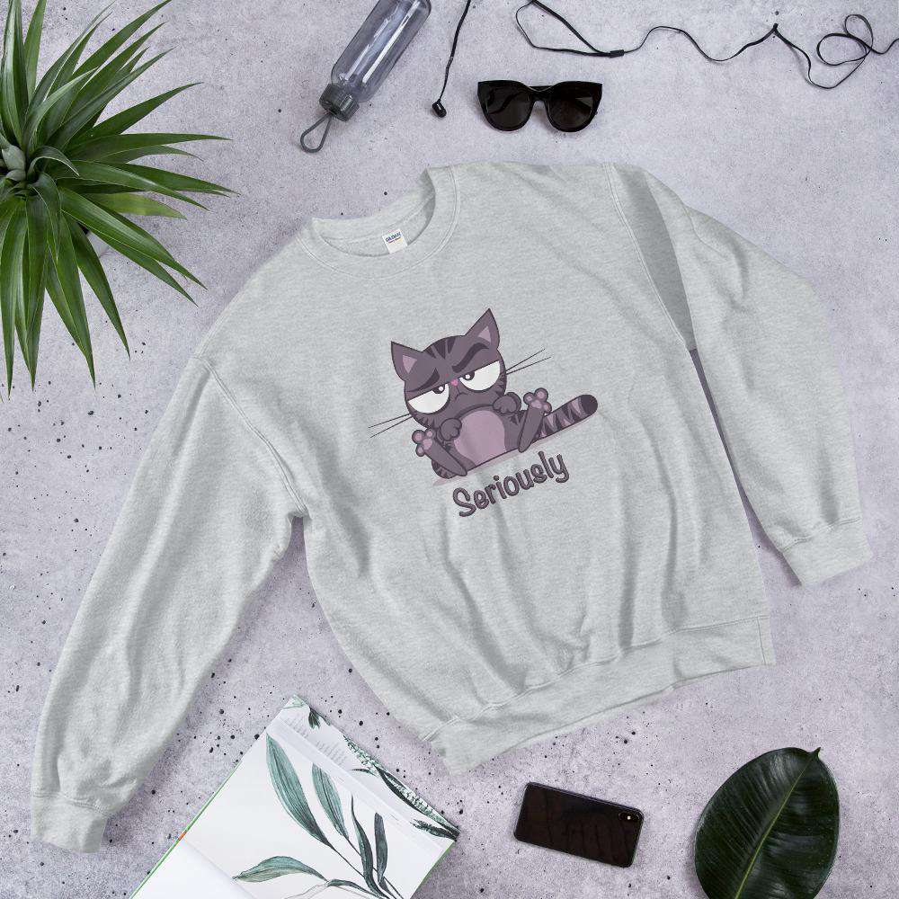 PetDesignz - Graphic Crewneck Sweatshirt - "Seriously” Grumpy Sarcastic Cat