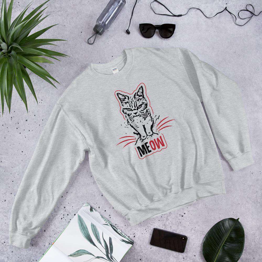 MEOW grumpy Cat, Graphic Pullover Crewneck Sweatshirt
