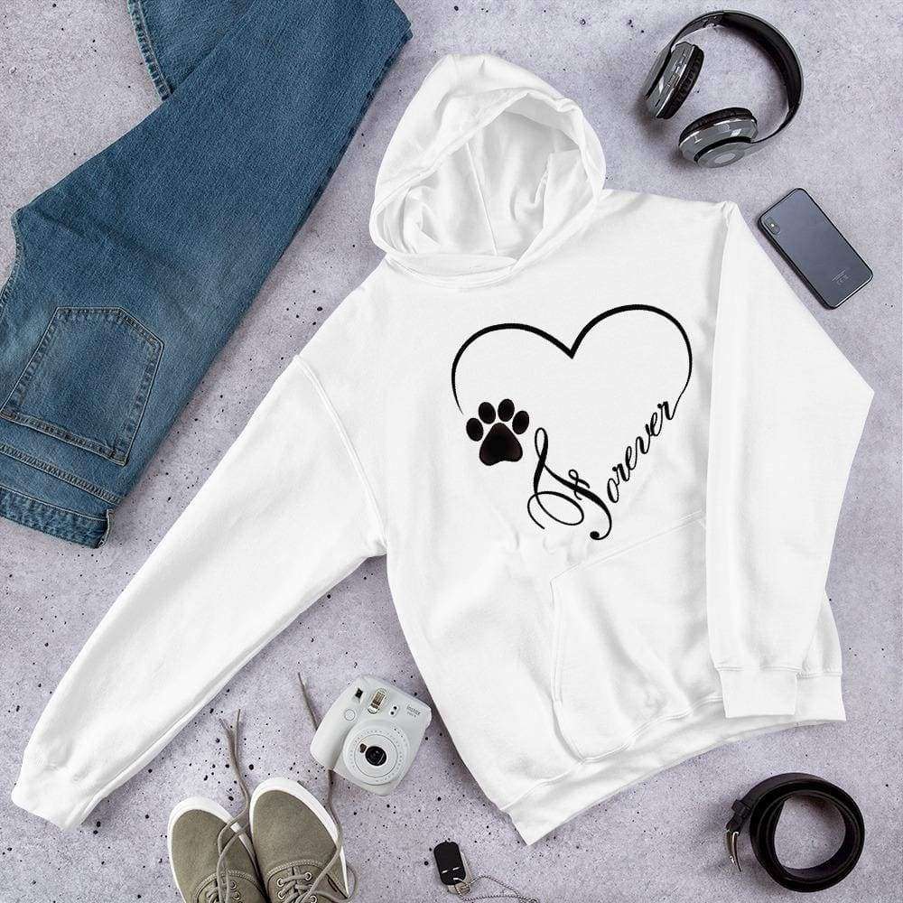 Paw Print Heart with Forever Graphic Pullover Hoodie Sweatshirt Dog Cat PetDesignz Unisex men women