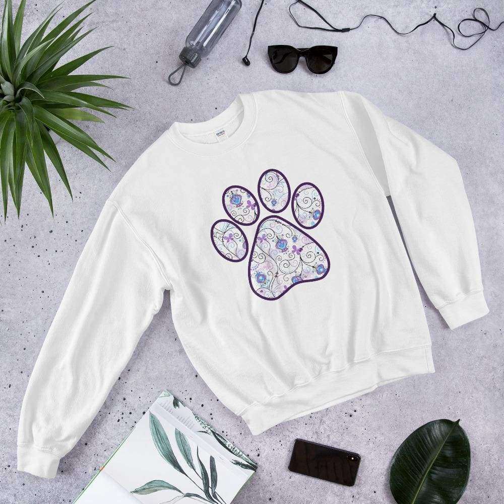 Purple swirl butterfly cat dog floral paw print PetDesignz Graphic crewneck sweatshirt Unisex men women