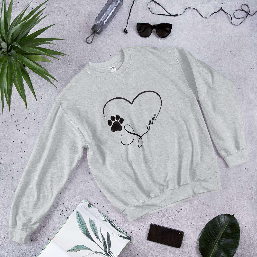 Heart love cat dog paw print PetDesignz Graphic crewneck sweatshirt Unisex men women