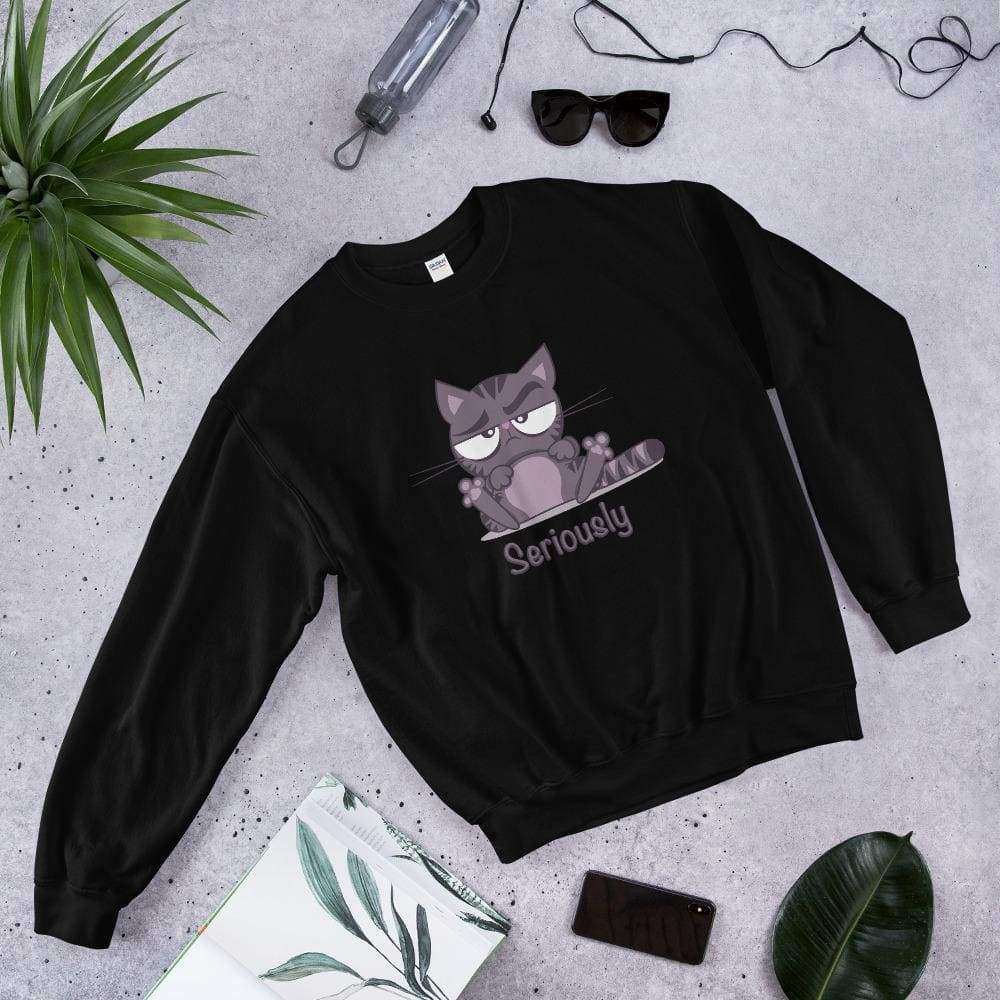 PetDesignz - Graphic Crewneck Sweatshirt - "Seriously” Grumpy Sarcastic Cat