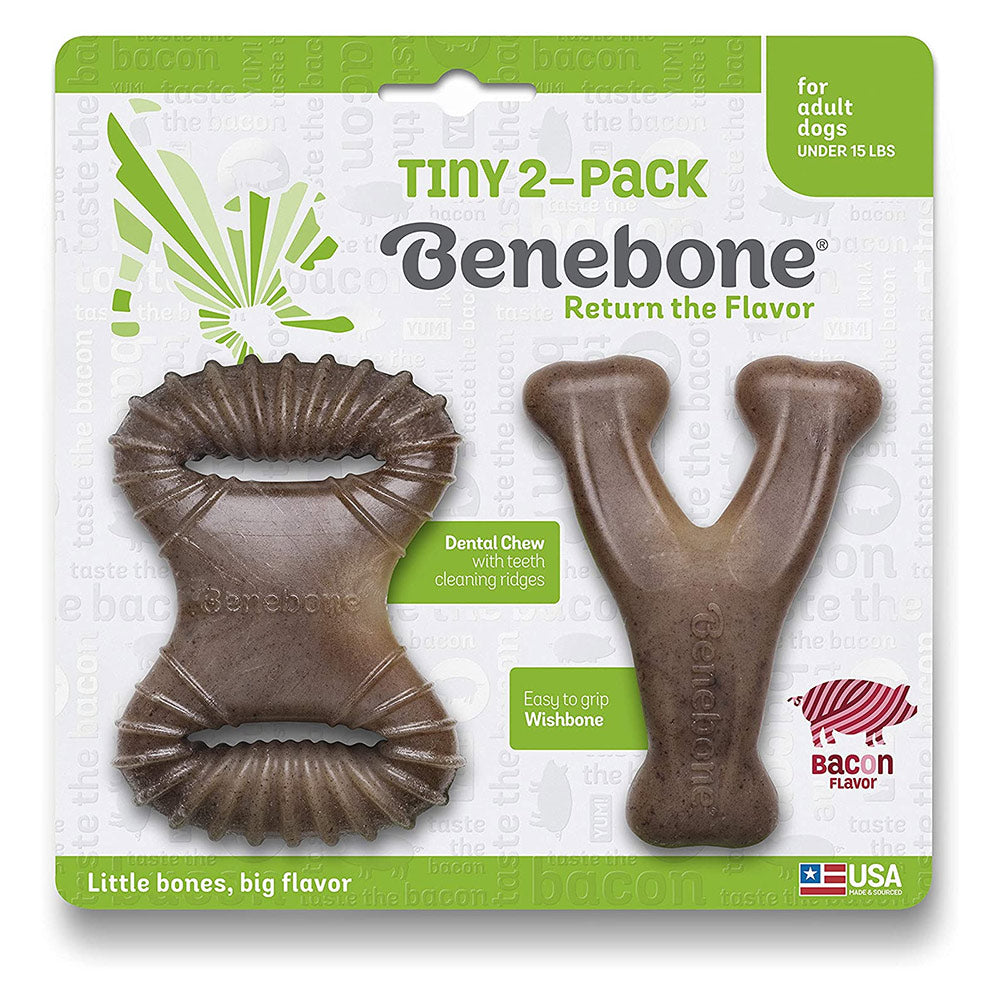 Benebone Tiny Dogs Dental & Wishbone 2-Pack Dog Toy -  Bacon Flavor